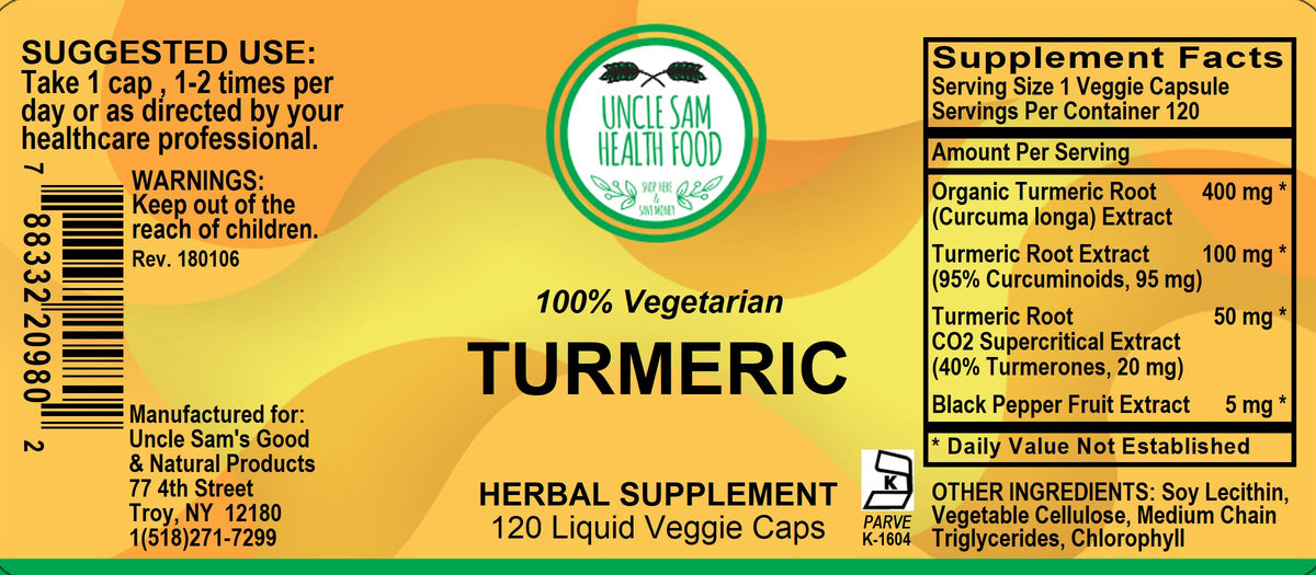 Turmeric (Curcuma Longa) Capsules Uncle Sam’s Health Food