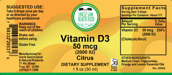 Liquid Vitamin D3 50 mcg (2000 IU)