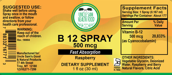 B12 500 mcg (Fast Absorption) Liquid Spray